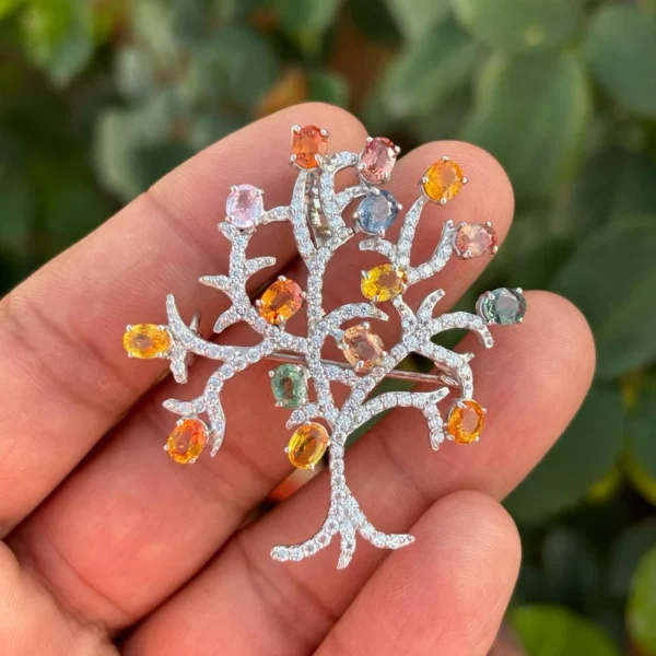 925 Silver Multi-Sapphire Tree Brooch & Pendant