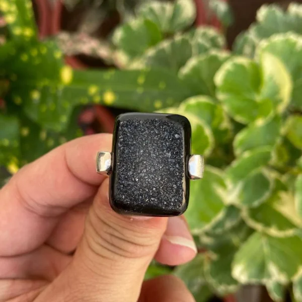 925 Silver Natural Agate Druzy Ring