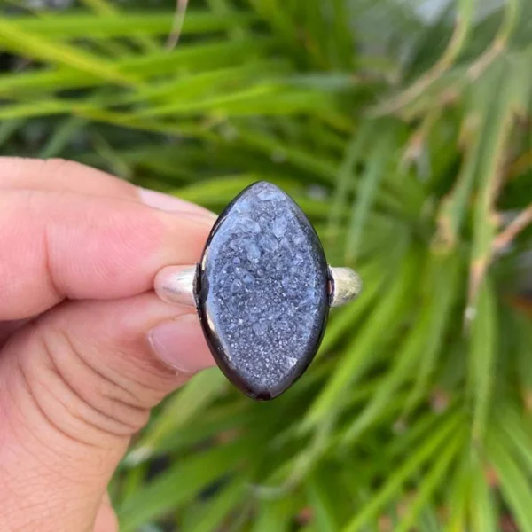 925 Silver Natural Agate Druzy Ring