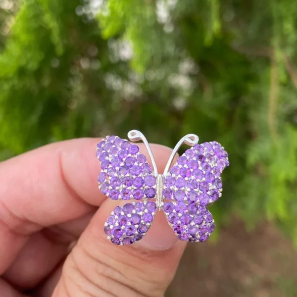 925 Silver Natural Amethyst Butterfly Ring