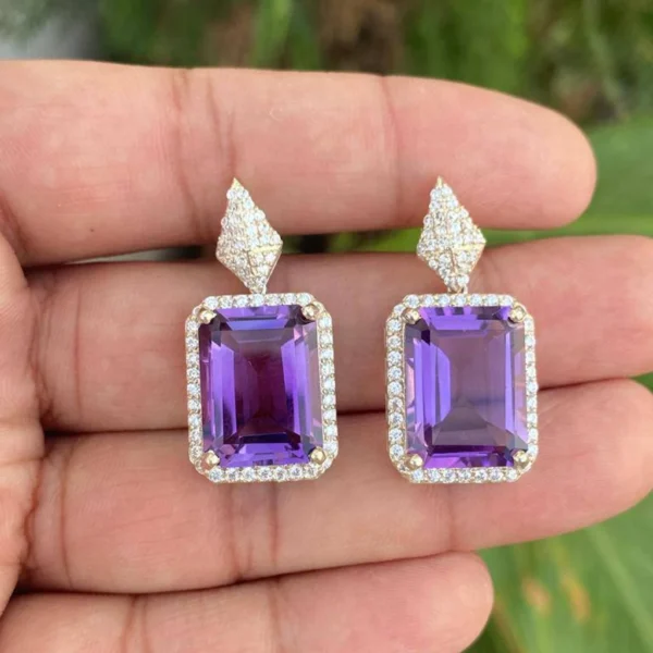 925 Silver Natural Amethyst Drop Earrings