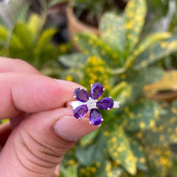 925 Silver Natural Amethyst Floral Ring