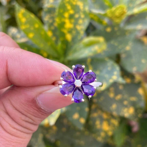 925 Silver Natural Amethyst Floral Ring