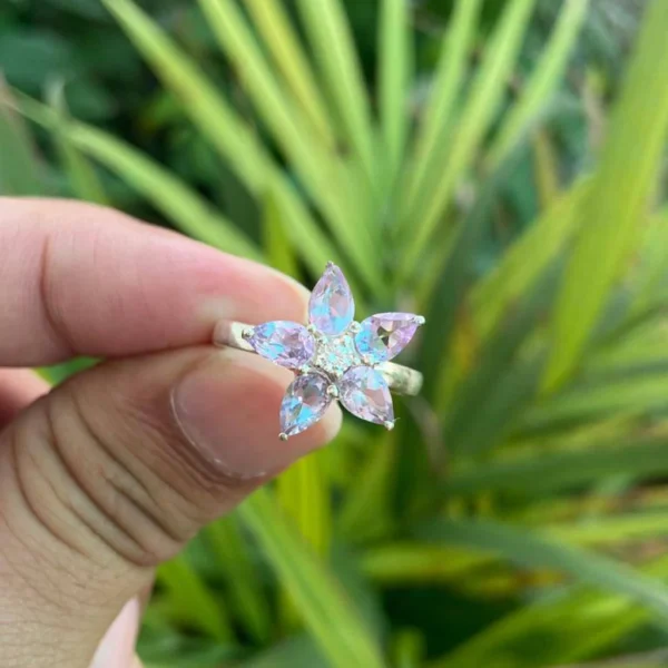 925 Silver Natural Amethyst Star Ring