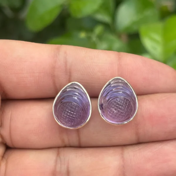 925 Silver Natural Amethyst Stud Earrings