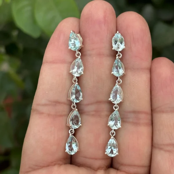 925 Silver Natural Aquamarine Drop Earrings
