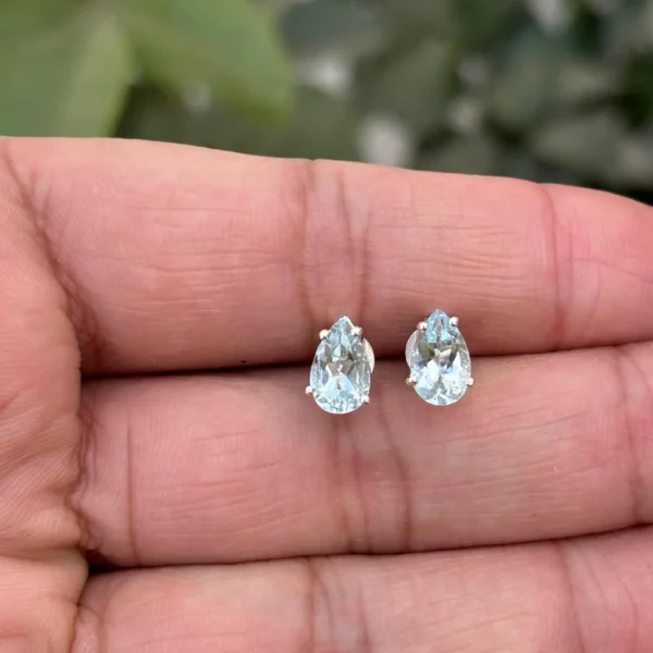 925 Silver Natural Aquamarine Stud Earrings