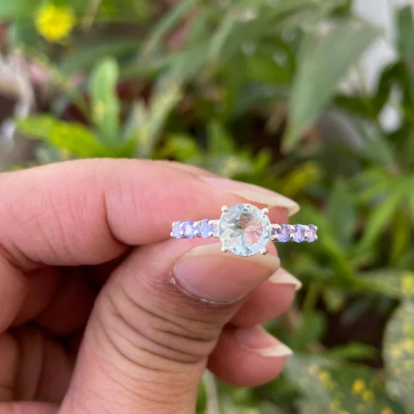 925 Silver Natural Aquamarine Tanzanite Ring