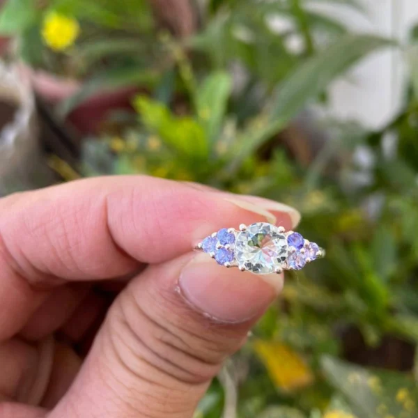 925 Silver Natural Aquamarine & Tanzanite Ring