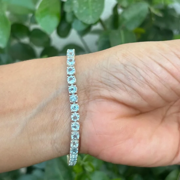 925 Silver Natural Aquamarine Tennis Bracelet