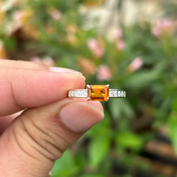 925 Silver Natural Baguette Citrine Ring