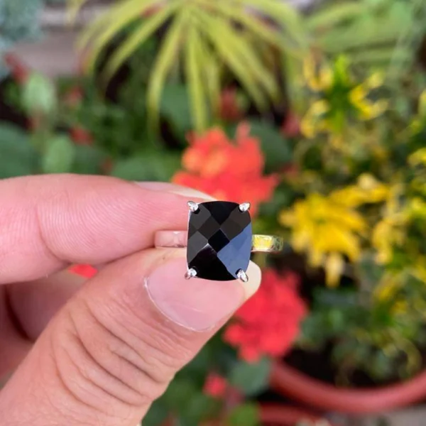 925 Silver Natural Black Onyx Ring