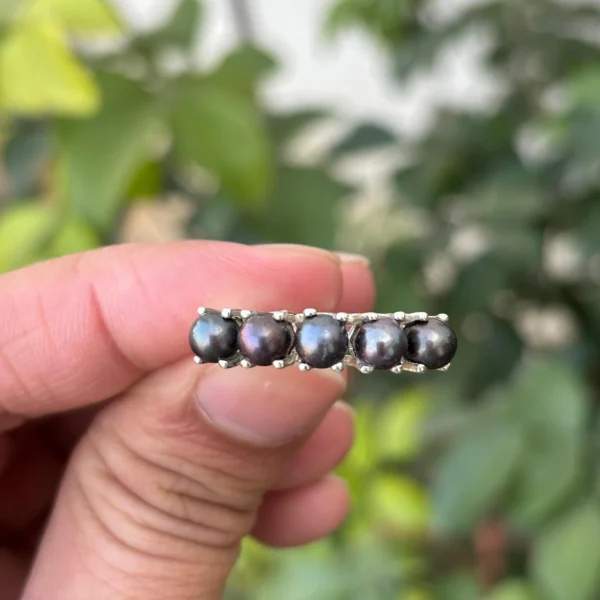 925 Silver Natural Black Pearl Ring