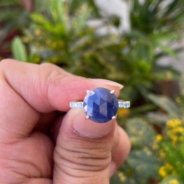 925 Silver Natural Blue Sapphire Ring