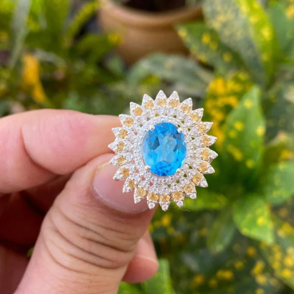 925 Silver Natural Blue Topaz Cocktail Ring