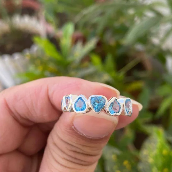 925 Silver Natural Blue Topaz Heart Ring
