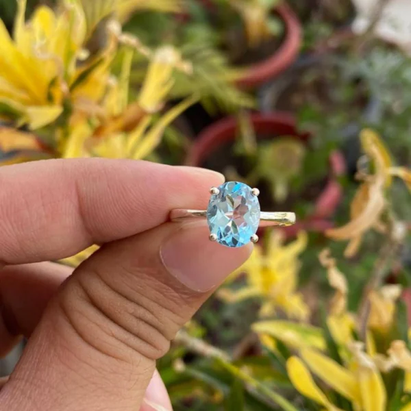 925 Silver Natural Blue Topaz Ring