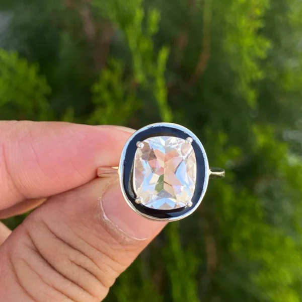 925 Silver Natural Crystal Quartz Ring
