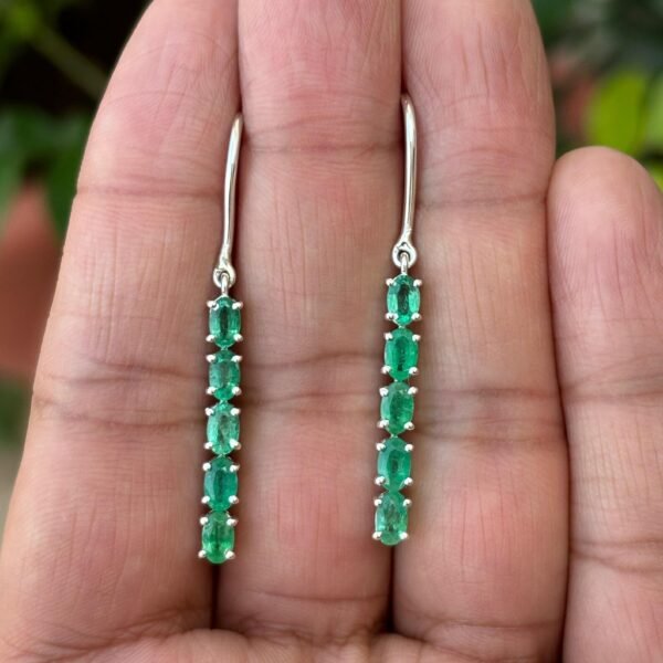 925 Silver Natural Emerald Dangle Earrings
