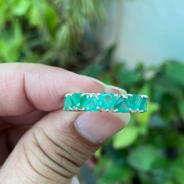 925 Silver Natural Emerald Heart Ring