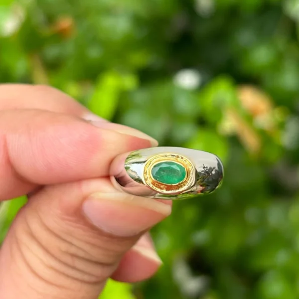 925 Silver Natural Emerald Ring