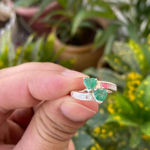 925 Silver Natural Emerald Ring