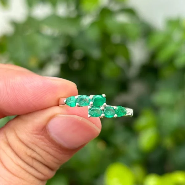 925 Silver Natural Emerald Ring
