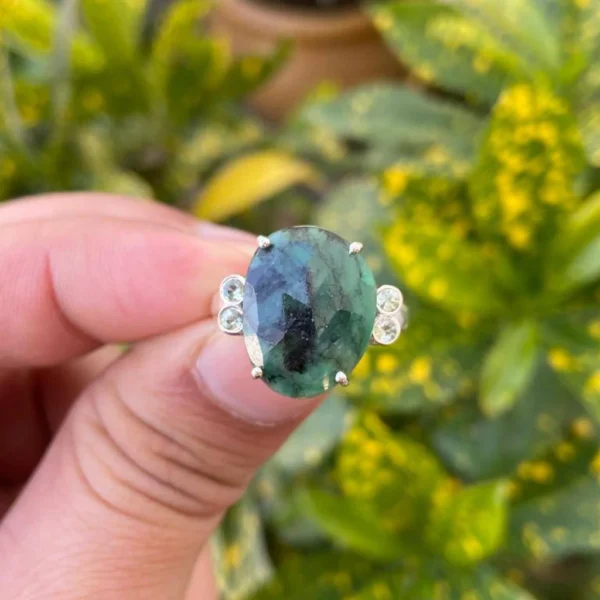 925 Silver Natural Emerald Ring
