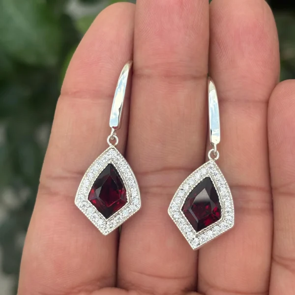 925 Silver Natural Garnet Drop Earrings