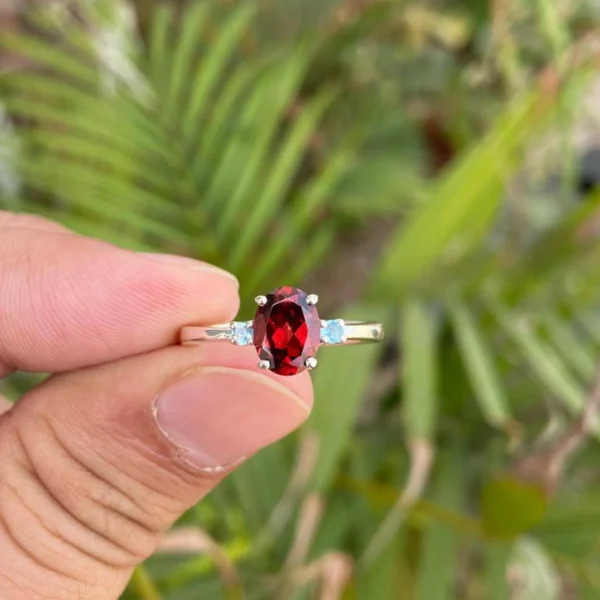 925 Silver Natural Garnet Ring