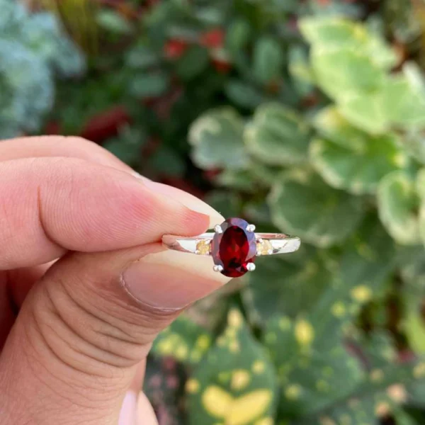 925 Silver Natural Garnet Ring