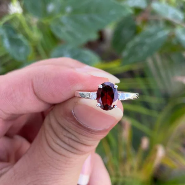 925 Silver Natural Garnet Ring