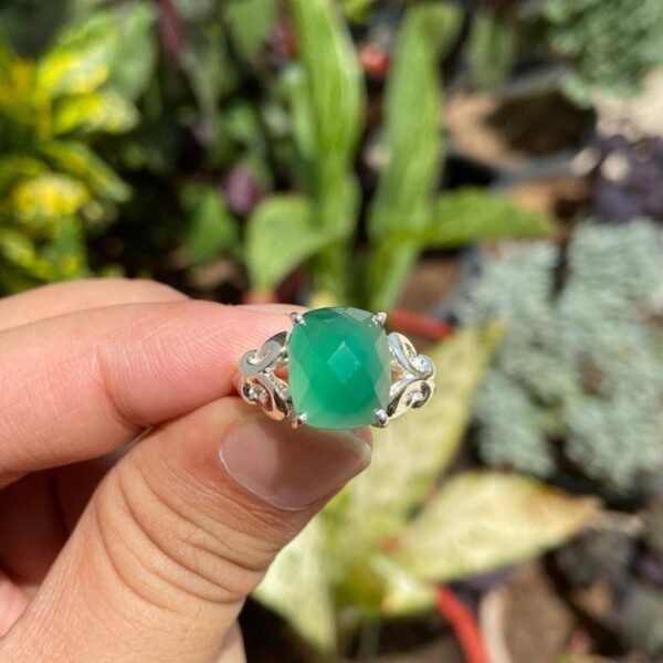 925 Silver Natural Green Onyx Ring