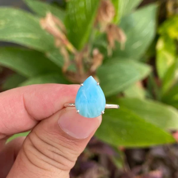 925 Silver Natural Larimar Ring