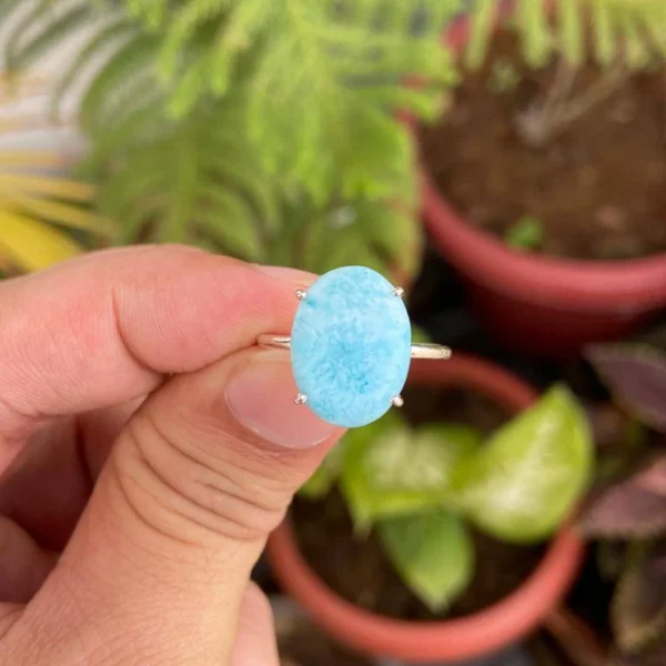 925 Silver Natural Larimar Ring