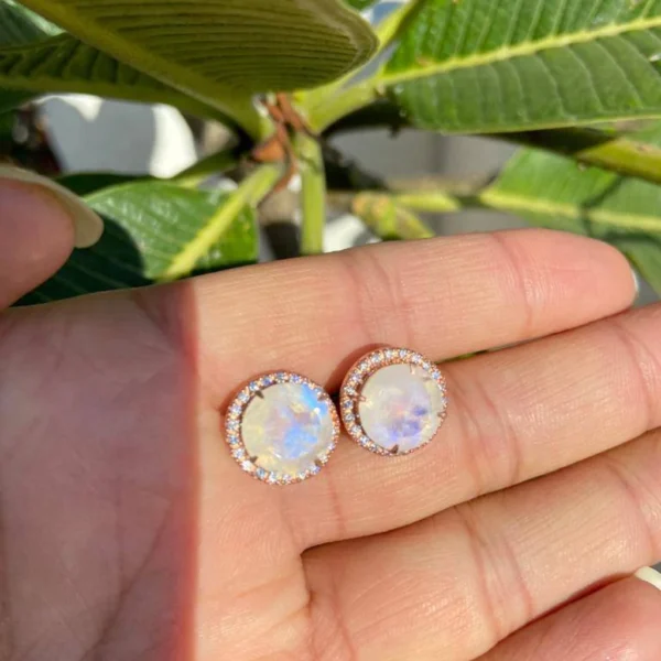 925 Silver Natural Moonstone Stud Earrings