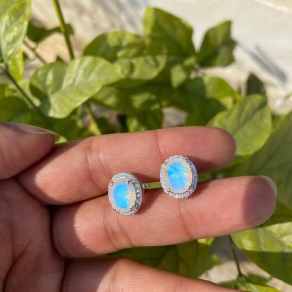 925 Silver Natural Moonstone Stud Earrings