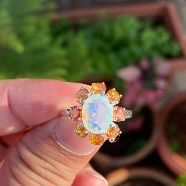 925 Silver Natural Opal & Citrine Ring