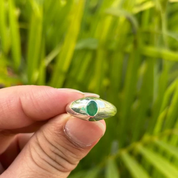 925 Silver Natural Oval Emerald Ring