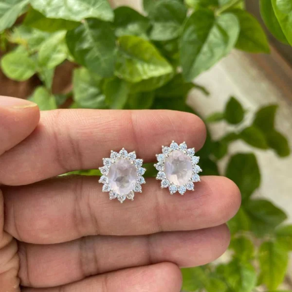 925 Silver Rose Quartz Stud Earrings
