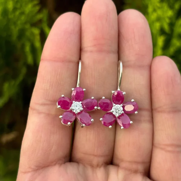 925 Silver Natural Ruby Floral Earrings