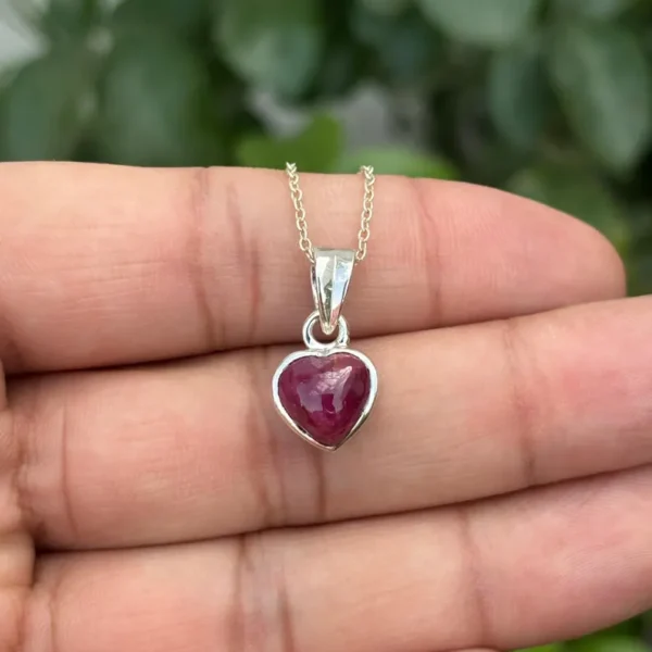 925 Silver Natural Ruby Heart Necklace
