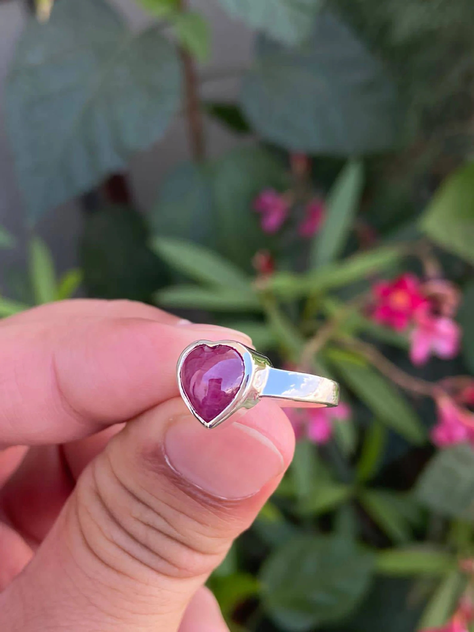 925 Silver Natural Ruby Heart Ring 3
