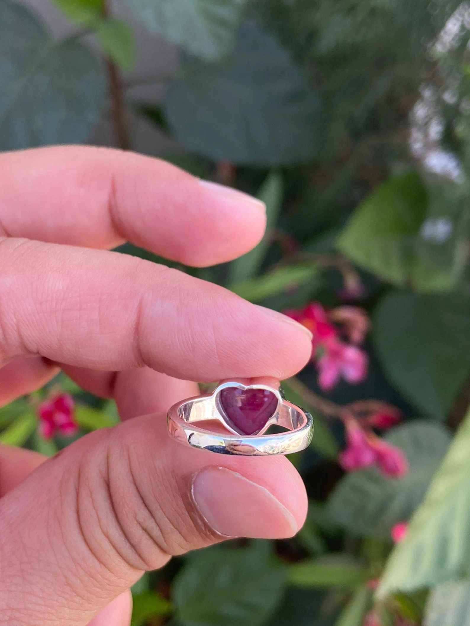 925 Silver Natural Ruby Heart Ring 5