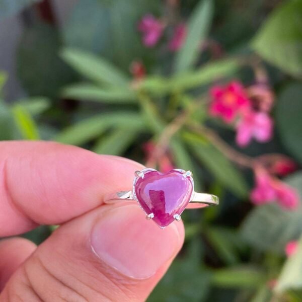 925 Silver Natural Ruby Heart Ring