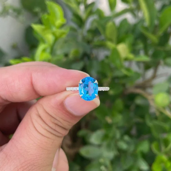 925 Silver Natural Swiss Blue Topaz Ring