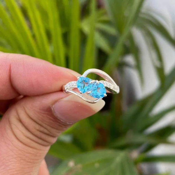 925 Silver Natural Swiss Blue Topaz Ring
