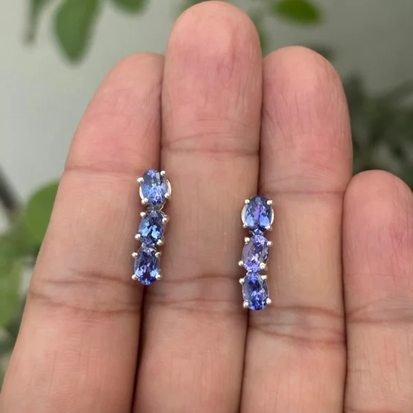 925 Silver Natural Tanzanite Stud Earrings