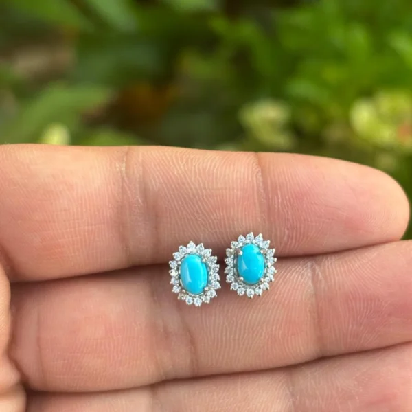 925 Silver Natural Turquoise Stud Earrings