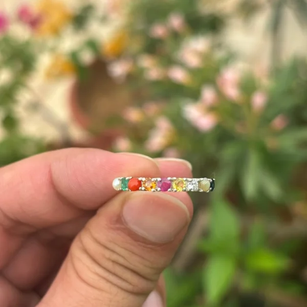 925 Silver Navratan Band Ring